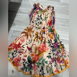 Zimmermann Cream Floral Dress with Pink, Purple, Orange & Green Accents